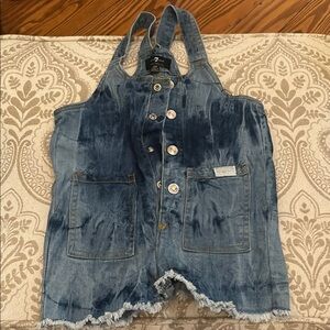 Denim Overalls with Frayed Hem